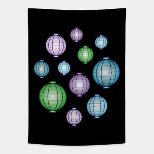 Lanterns | Mid Autumn Festival | Green Purple Blue | Black Tapestry