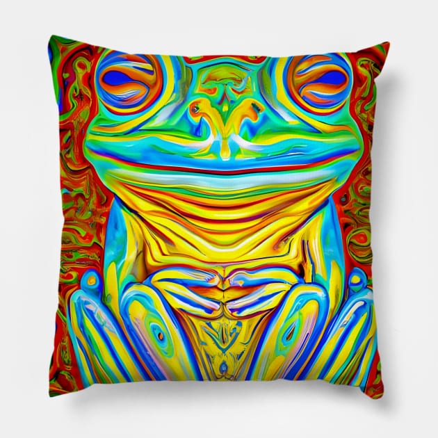 Frogger Spirit Animal (11) - Trippy Psychedelic Frog Pillow by TheThirdEye