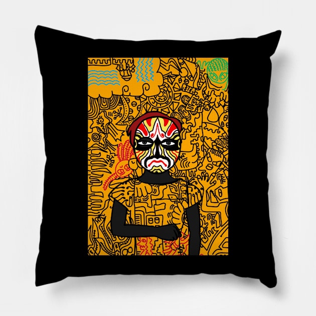 Exquisite Digital Art Collectible - Character with FemaleMask, ChineseEye Color, and DarkSkin on TeePublic Pillow by Hashed Art