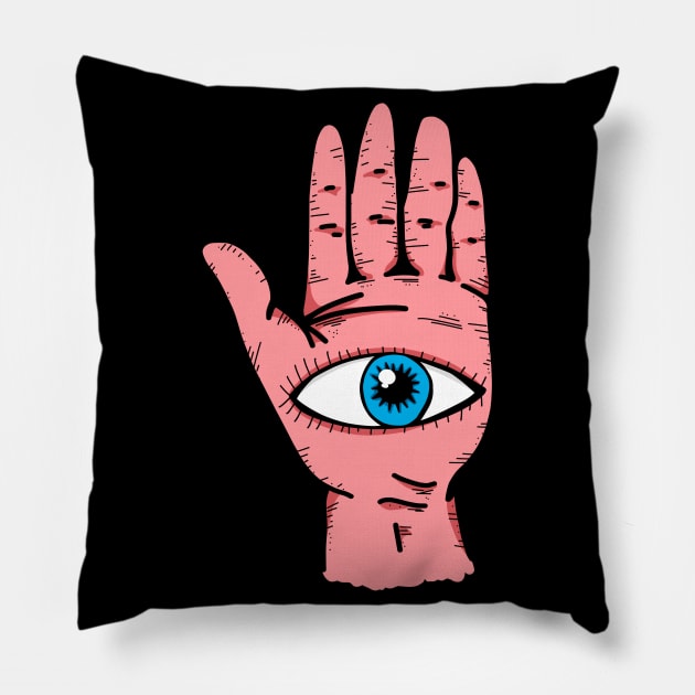 Eye In Hand Magic Symbols Hamsa Evil Eye Pillow by Foxxy Merch