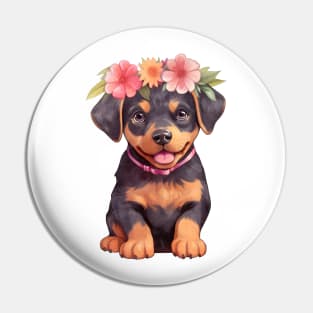 Watercolor Rottweiler Dog with Head Wreath Pin