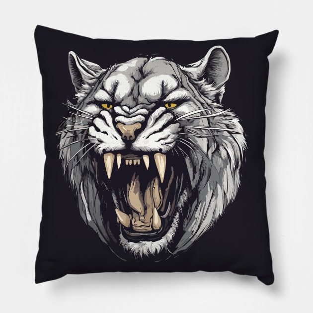 Sabertooth Tiger Pillow by Ray Crimson