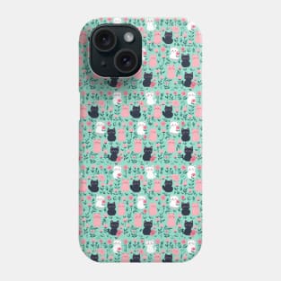 Cute Cats and Flowers Pattern: Pink and Mint Phone Case