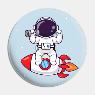 Cute Astronaut Lifting Dumbbell On Rocket Cartoon Pin