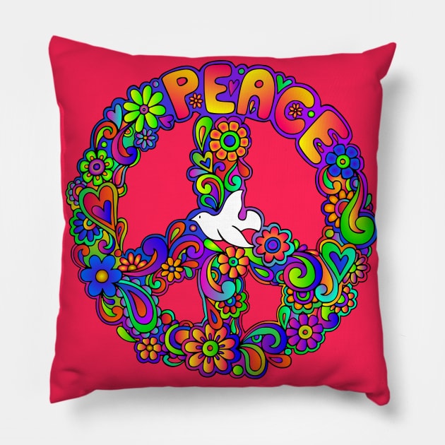 Tie Dye Flower Power Peace Sign Pillow by AlondraHanley