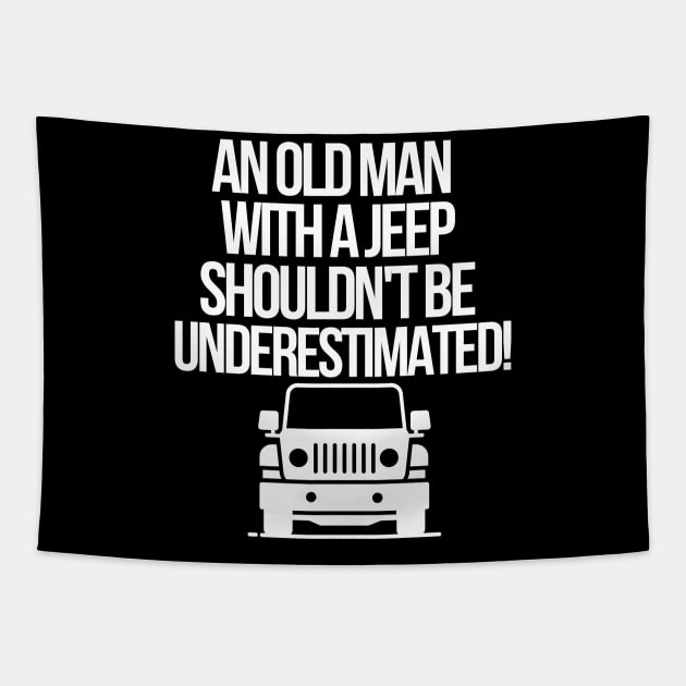 An old man with a jeep shouldn't be underestimated. Tapestry by mksjr