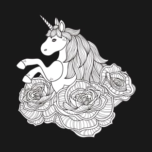 Vintage Unicorn Flower Sketch T-Shirt