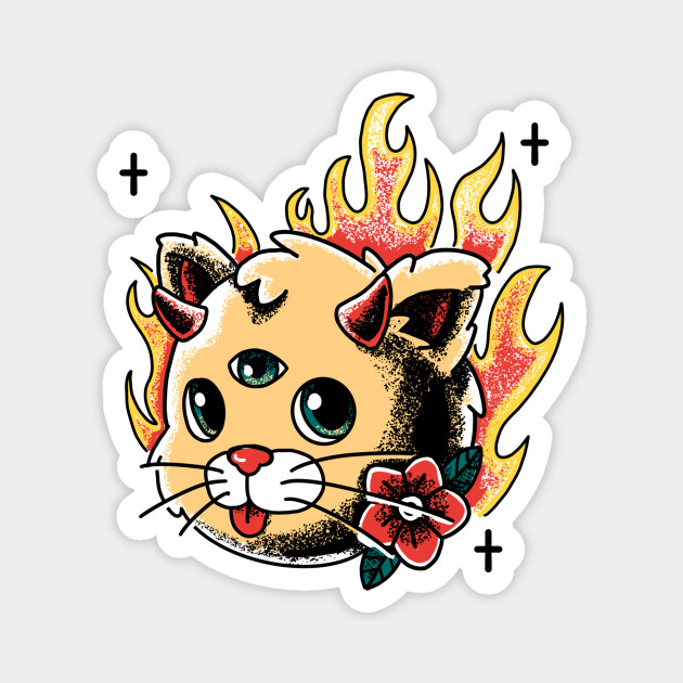 Devil Kitty Cat Tattoo Graphic - Devil Cat - Magnet