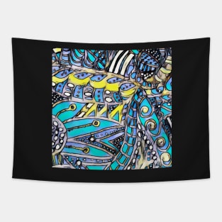 Tangled turquoise modern mosaic pattern Tapestry