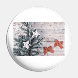 Christmas theme background in vintage tone. Rustic wood background for Christmas with copy space for all Christmas design. Pine branch. Top view. Flat layer Pin