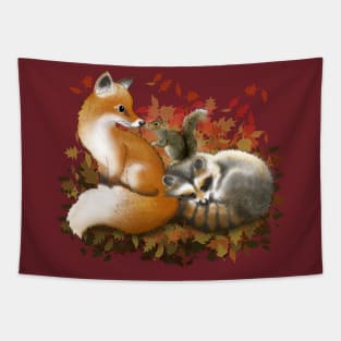 Fox, racoon and squirrel during autumn Tapestry