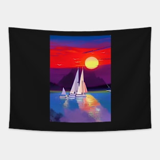 LOVELY SAILBOATS AT SUNSET Tapestry