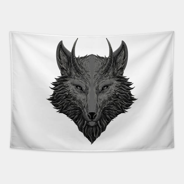 Head of wolf in dark grey Tapestry by Tonymidi Artworks Studio