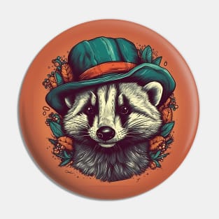 Cute Badger Wearing A Green Hat Pin