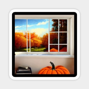 Rising Sunrise But It's Fall Pumpkin Season Library Books Bookish Person Magnet