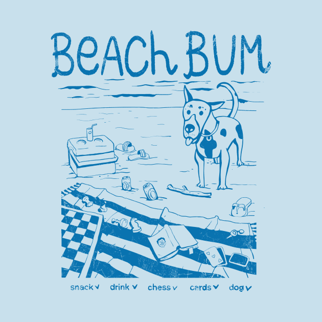 Our beach bum list: snack, drink, chess, cards, and a dog by croquis design