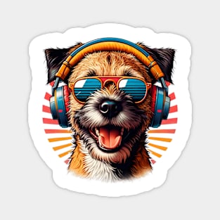 Grinning Border Terrier as Smiling DJ with Headphones Magnet