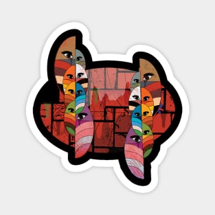 Colorful eyes and face geometric shapes Magnet