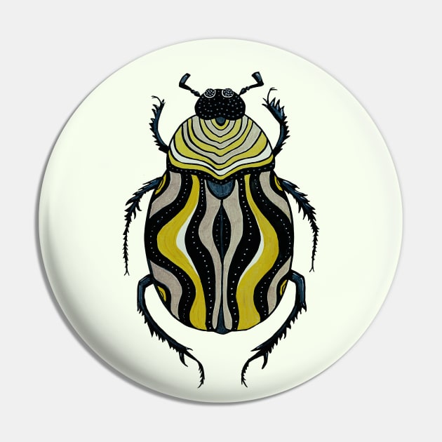 Cool Beetle With Stripes Ink Drawing Pin by Boriana Giormova