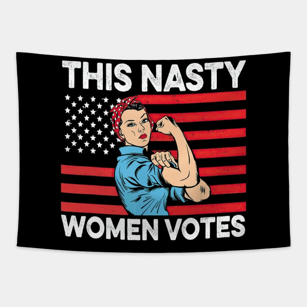 This Nasty Women Votes American Flag Vintage Tapestry by cobiepacior