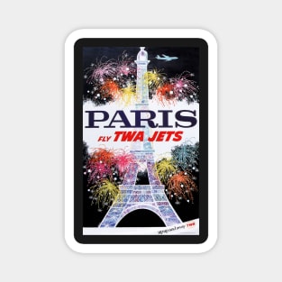 PARIS via Fly TWA Jets Vintage Airline Poster Magnet