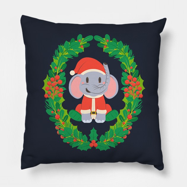 Baby Elephant Santa - Christmas Animal Nursery Kids Character Illustration Pillow by Millusti