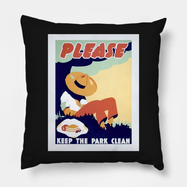 Digitally Restored "Please Keep The Park Clean" WPA Reprint Pillow by vintageposterco