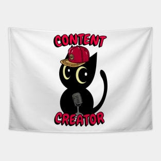 Cute black cat is a content creator Tapestry