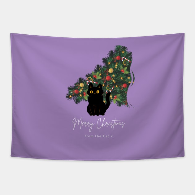 Merry Christmas From The Cat - Purple Christmas Aesthetic Tapestry by applebubble