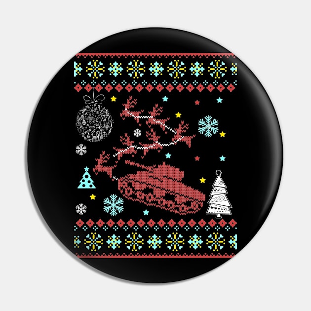 Military Tank Sleigh Reindeer Ugly Christmas Sweater Pin by martinyualiso