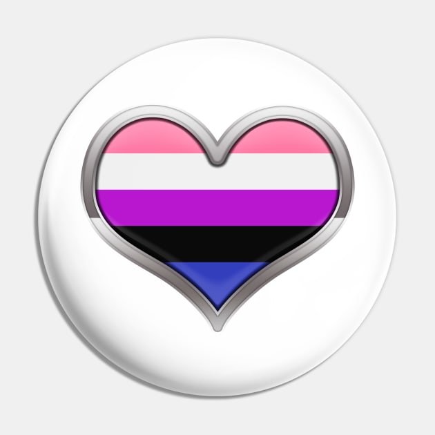 Large Gender Fluid Pride Flag Colored Heart with Chrome Frame Pin by LiveLoudGraphics