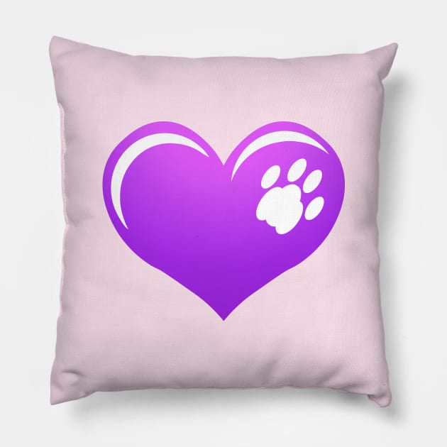 Paw on Heart, Purple Pillow by RawSunArt