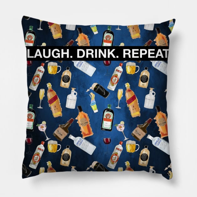 Laugh Drink Repeat Pillow by Bertoni_Lee