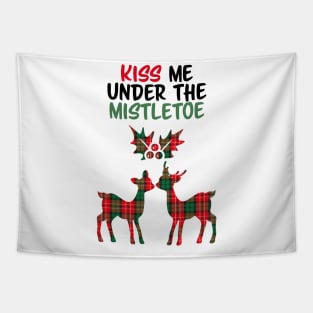 Kiss Me Under The Mistletoe Deer Tapestry