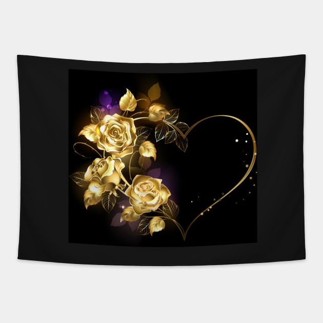 Heart with Golden Roses Tapestry by Blackmoon9