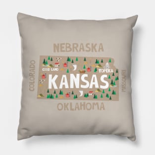 Kansas State USA Illustrated Map Pillow