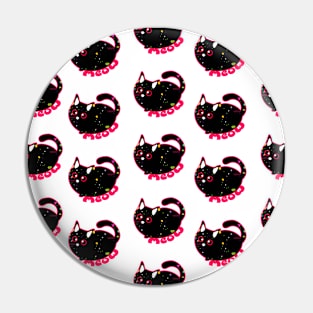 Meow Pattern with Repeating Black Cat Pin