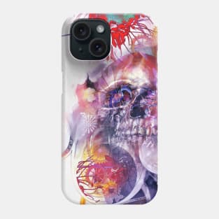 Time skull with gears flowers spider lilies purple teal red Phone Case
