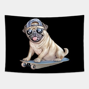 Pug Dog on Skateboard Tapestry