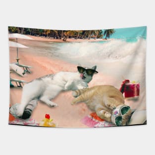 Funny Cat Beach Tapestry