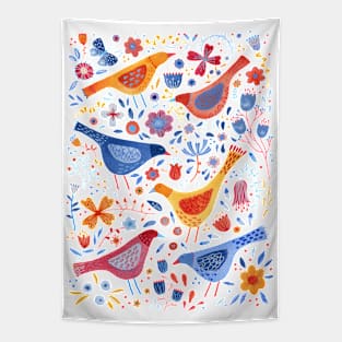 Bright Watercolor Birds in a Garden Tapestry