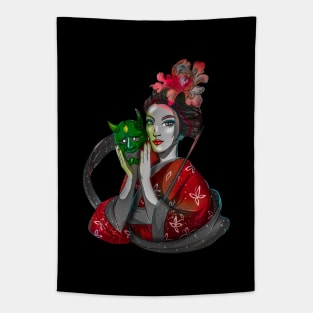 Floral Zombie Girl Gisha Tapestry