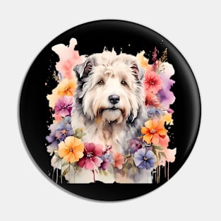 A old english sheepdog decorated with beautiful watercolor flowers Pin