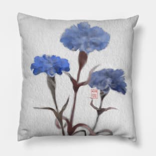 watercolor and sumiE ink cornflowers Pillow