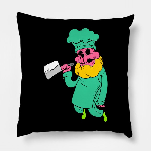 skull chef cartoon Pillow by TOSSS LAB ILLUSTRATION