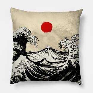 Hokusai waves sumi e style Pillow