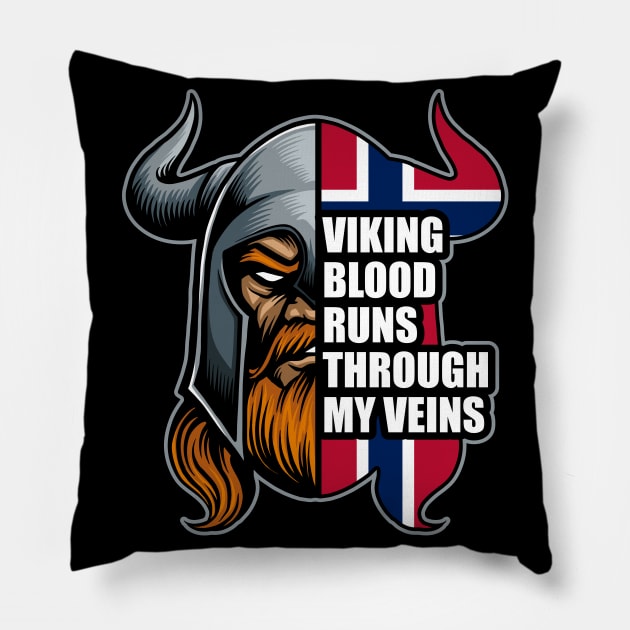 Norway Vikings Viking Blood Runs Through My Veins Pillow by RadStar