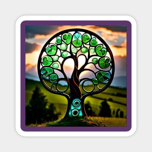 Shamrock Stained Glass Fantasy Tree at Sunset Magnet