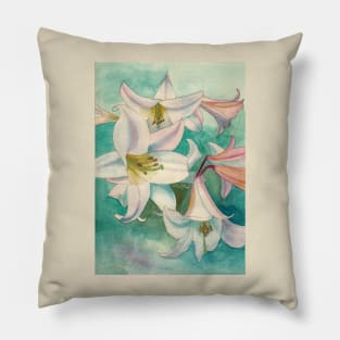 Pale pink lilies watercolour painting Pillow