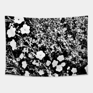 Black and White Floral Bush Design Tapestry